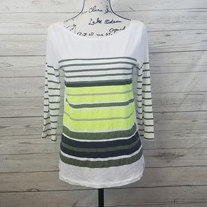 J. Crew Lime Green and Navy Blue Striped Top